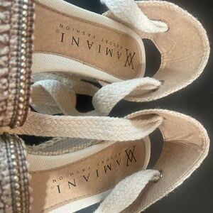 AMIANI Cream Espadrille Wedge Sandals